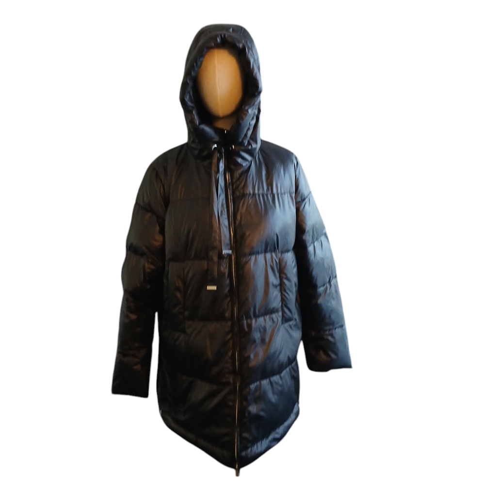 Astrid Black Hooded Puffer Jacket Mid Length Winter Coat Parka Size 3X